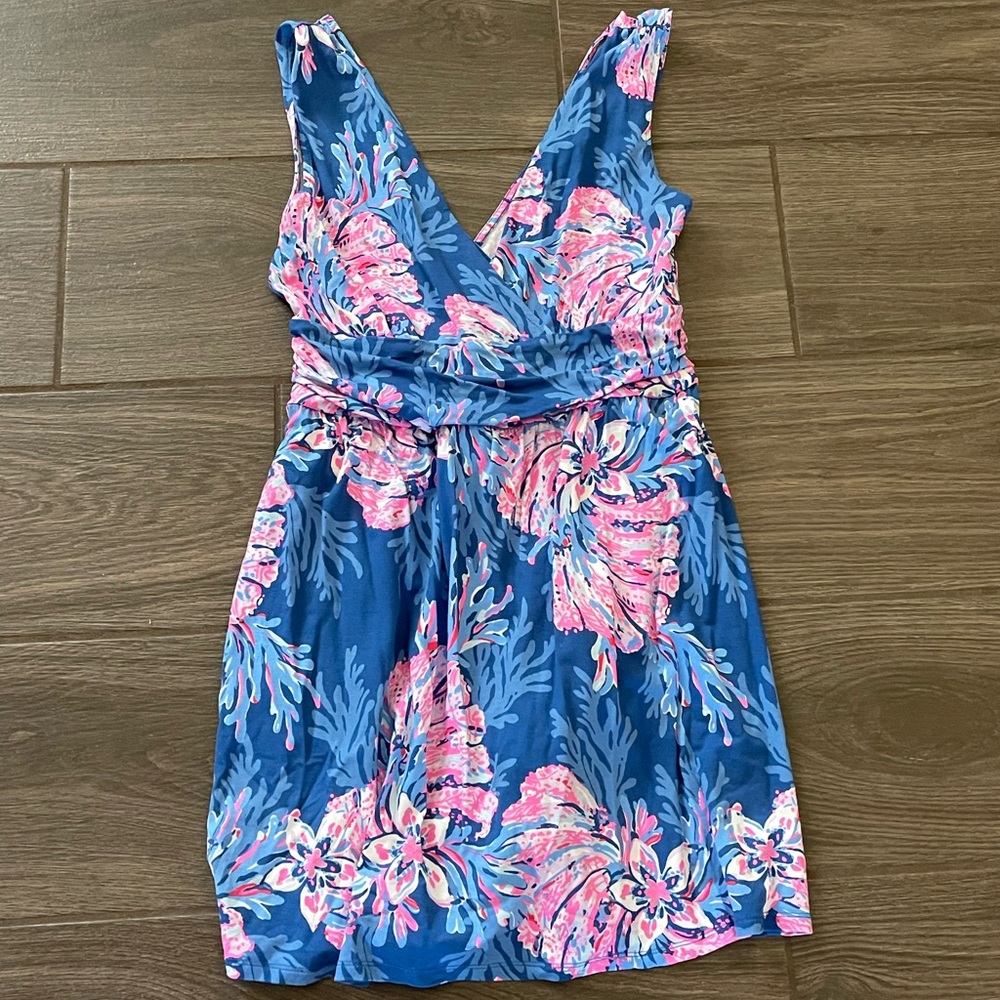 Lilly Pulitzer Skirted Romper Pink and Blue Sleeveless Sundress